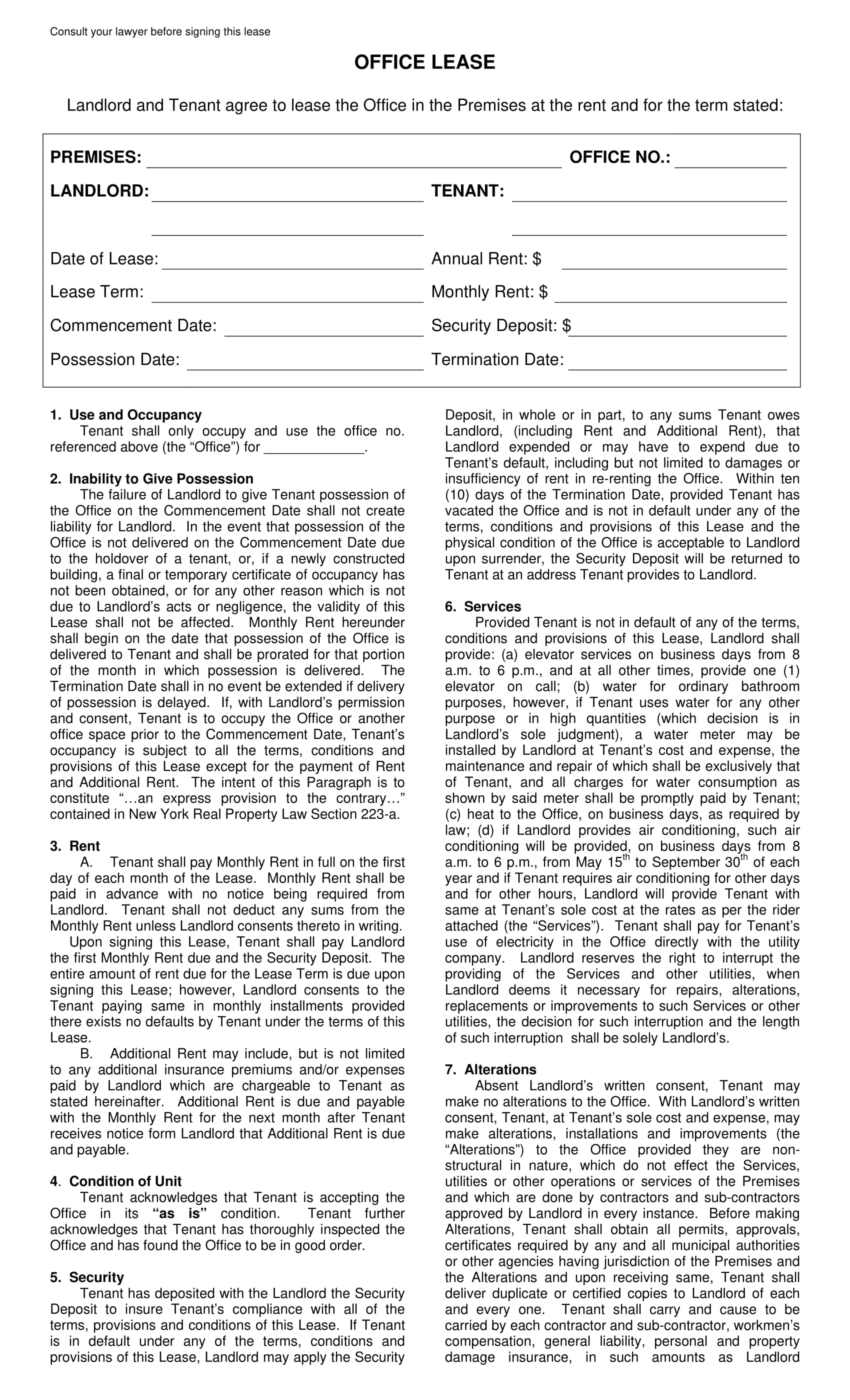 office lease agreement contract form 1