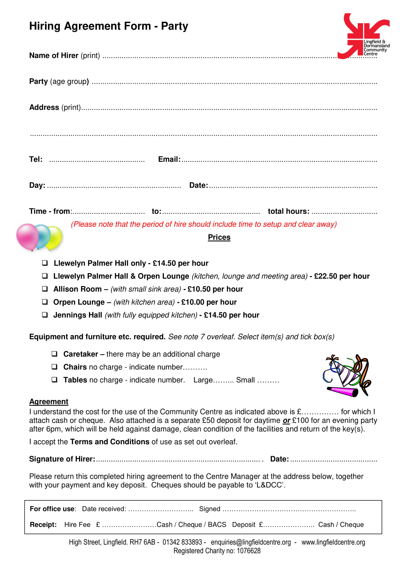 party hire agreement contract form 1