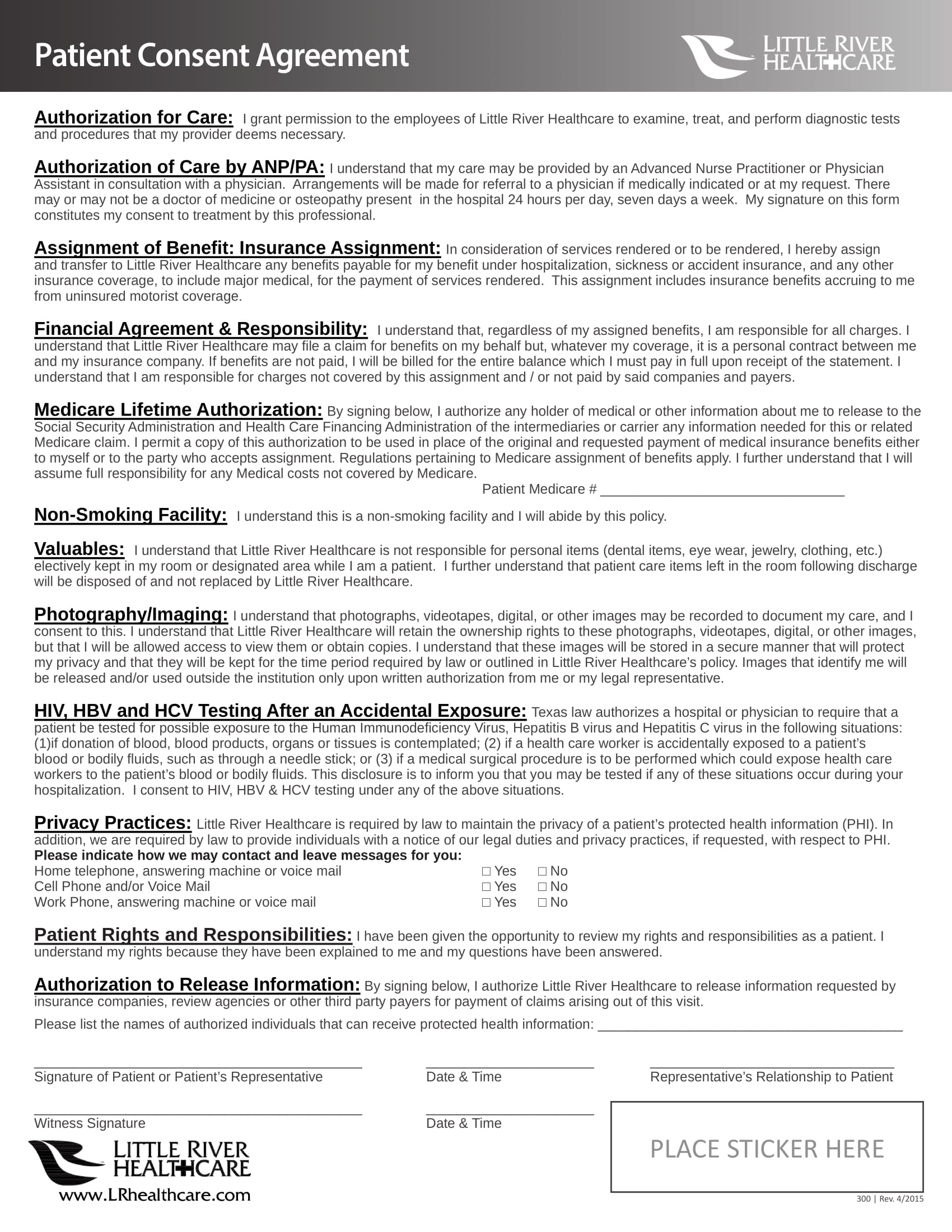 patient consent agreement contract form 1
