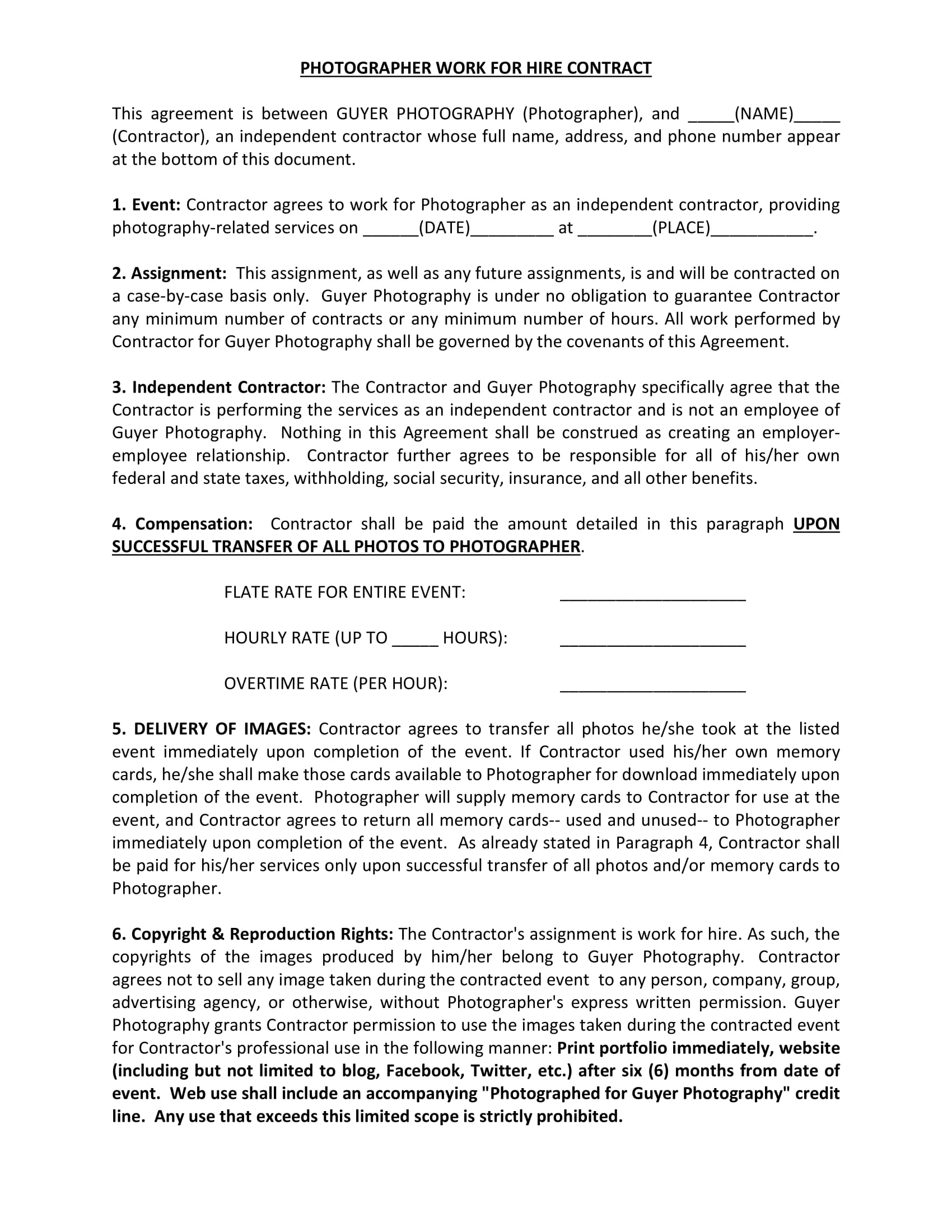 photographer work hire contract form 1