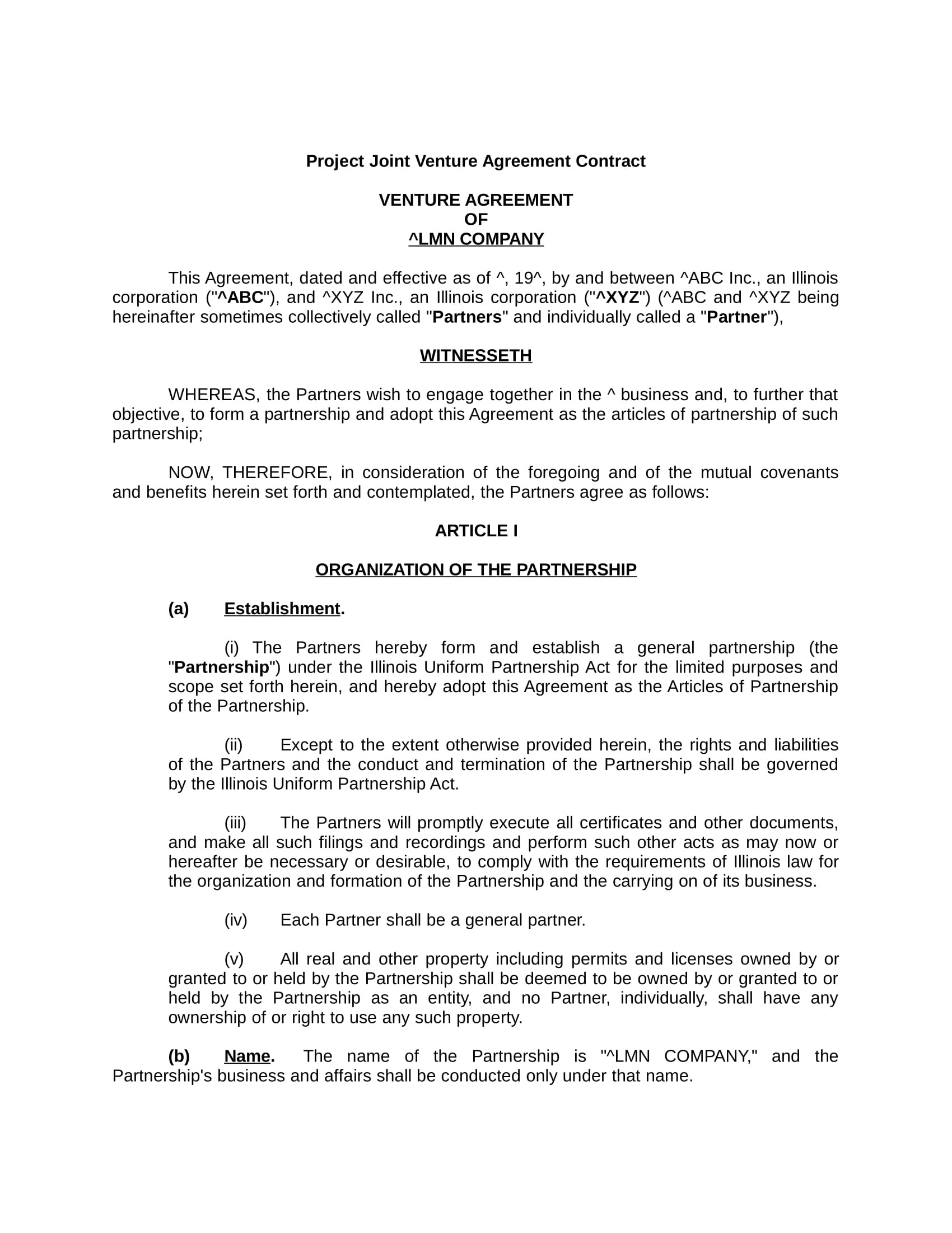 project joint venture agreement contract form 01