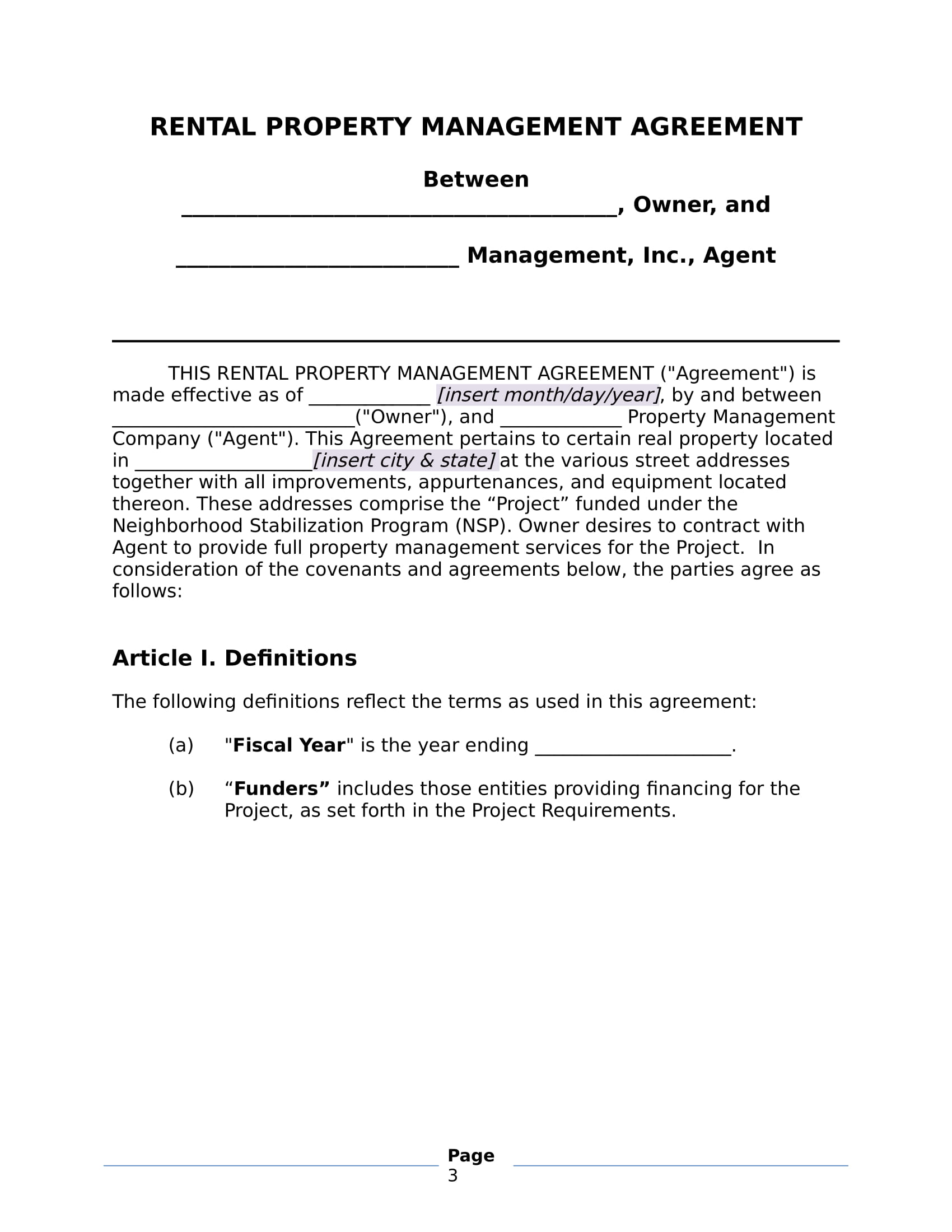 rental property management agreement contract in doc 03