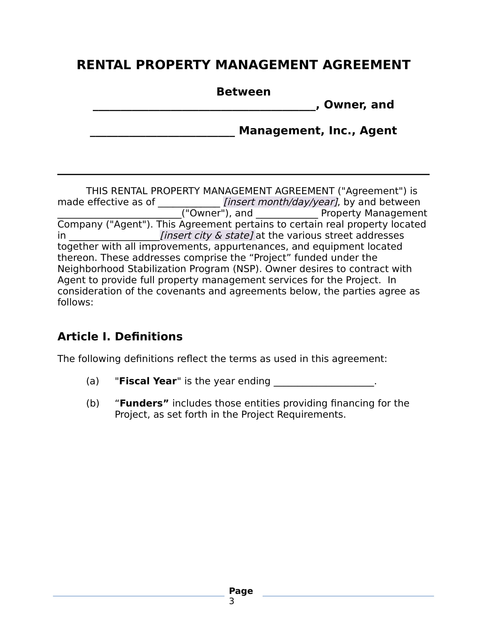 Rental Management Agreement Template