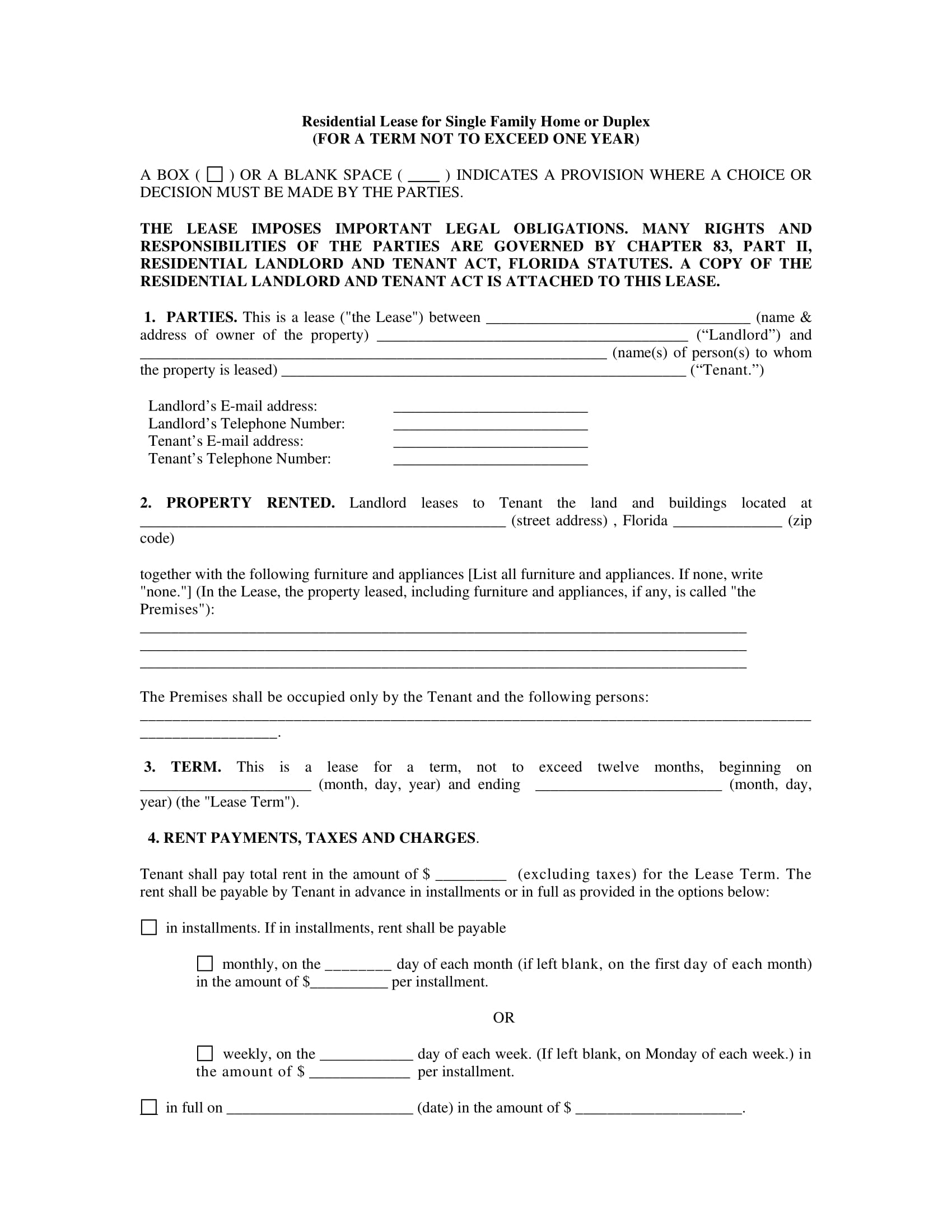 residential lease for single family agreement contract form 01