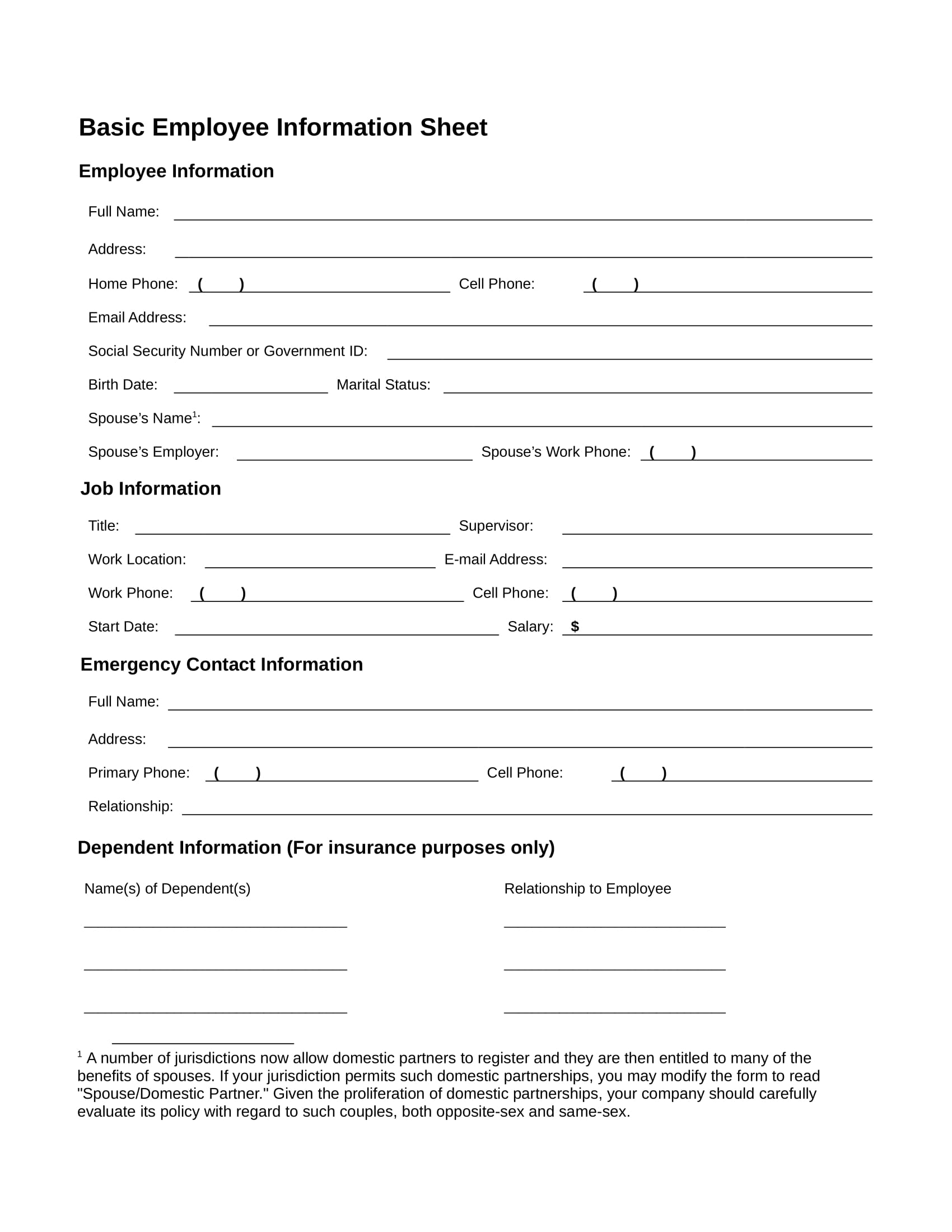 restaurant employee information form in doc 1