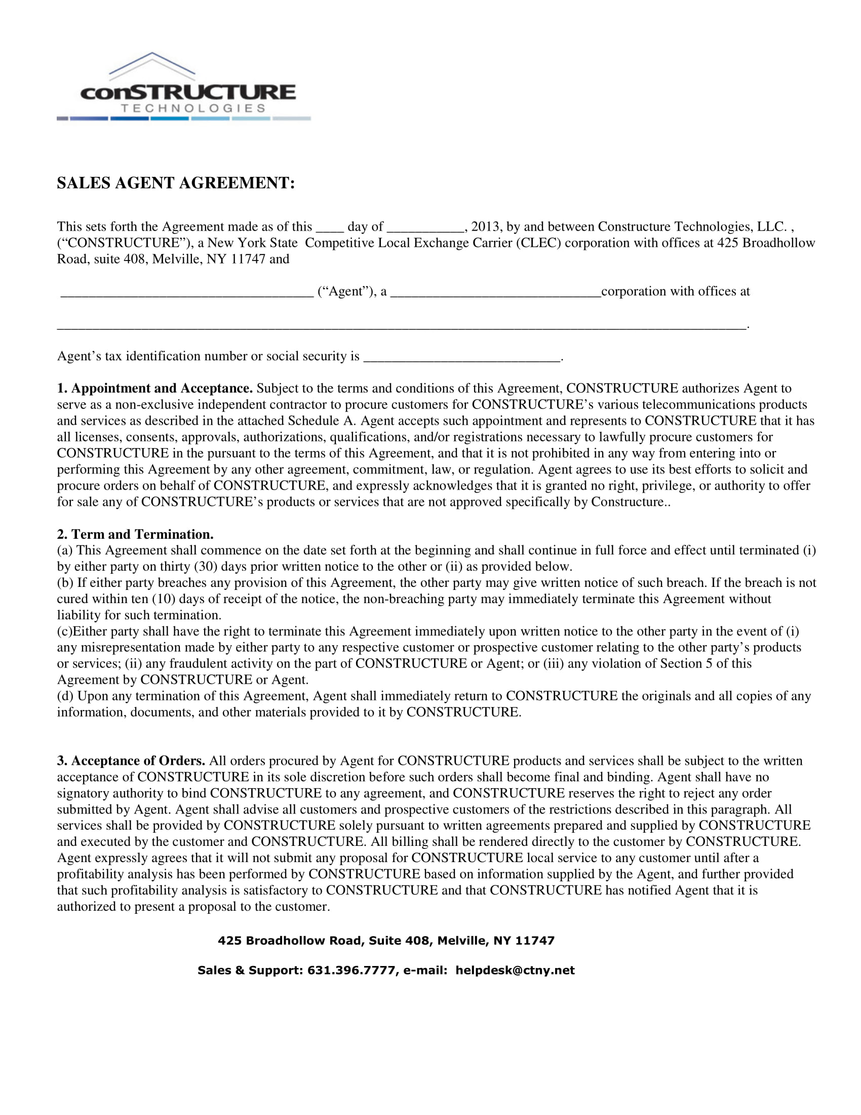 sales agent agreement contract form 1