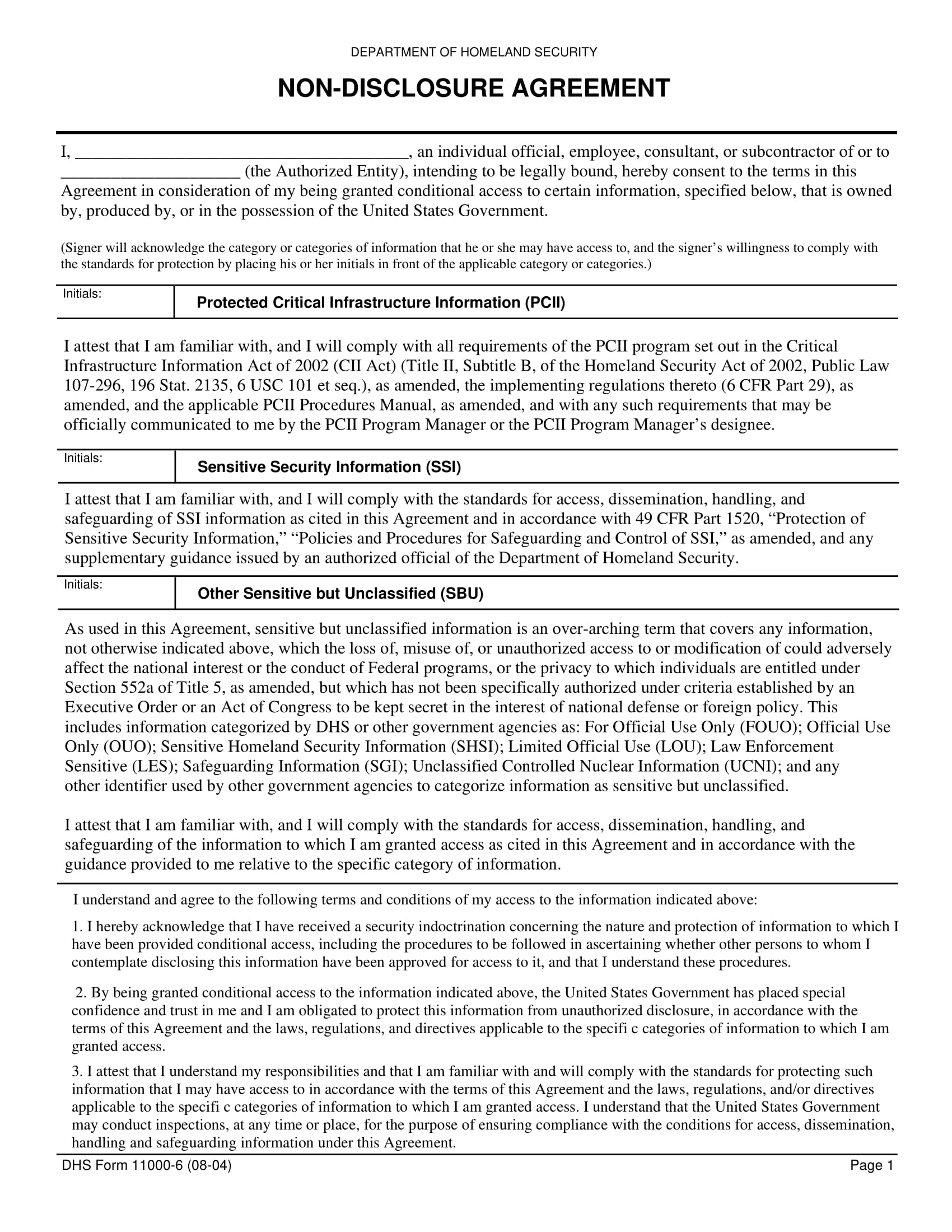 security personnel non disclosure agreement contract form 1