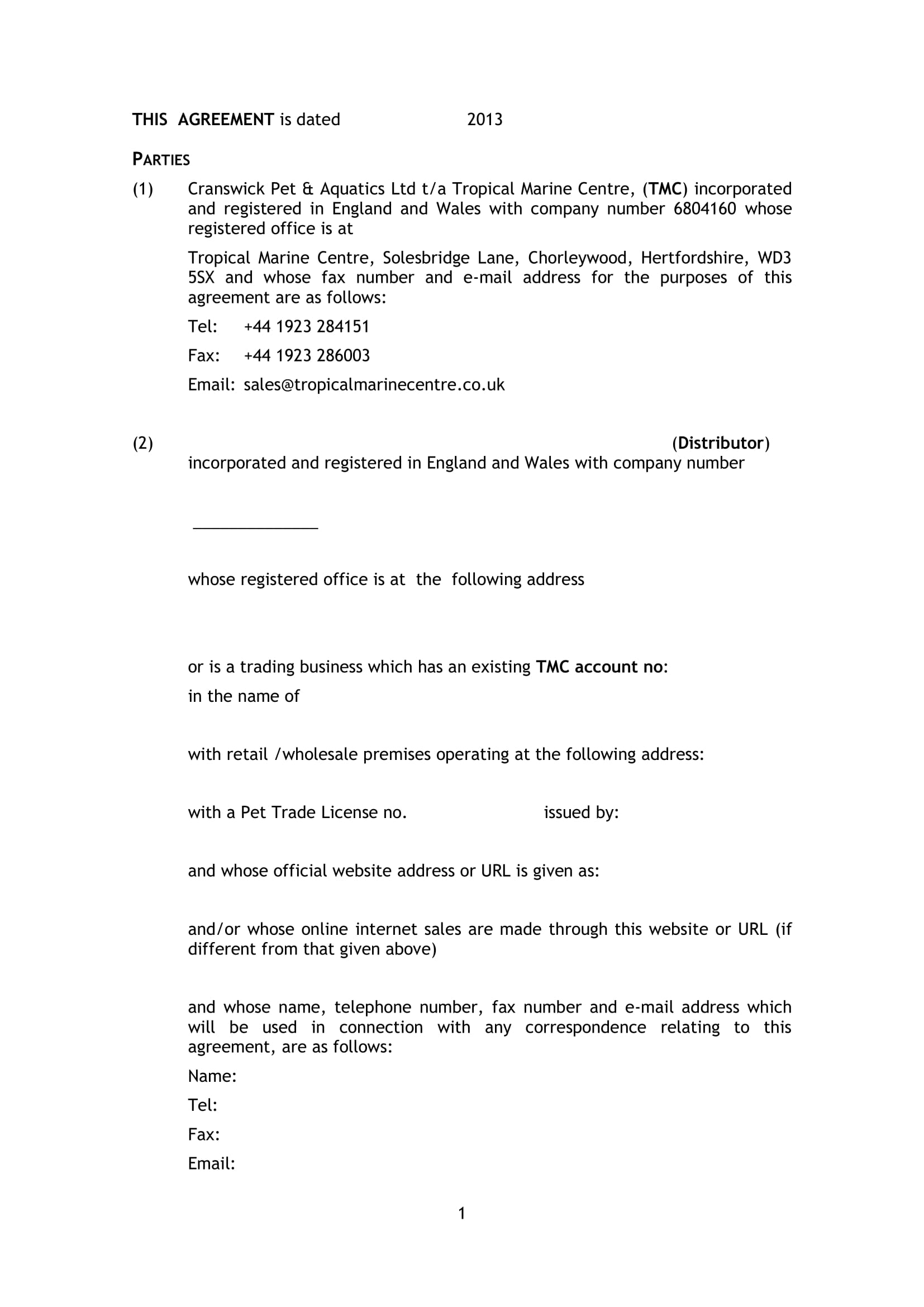 selective distributorship agreement contract form 03