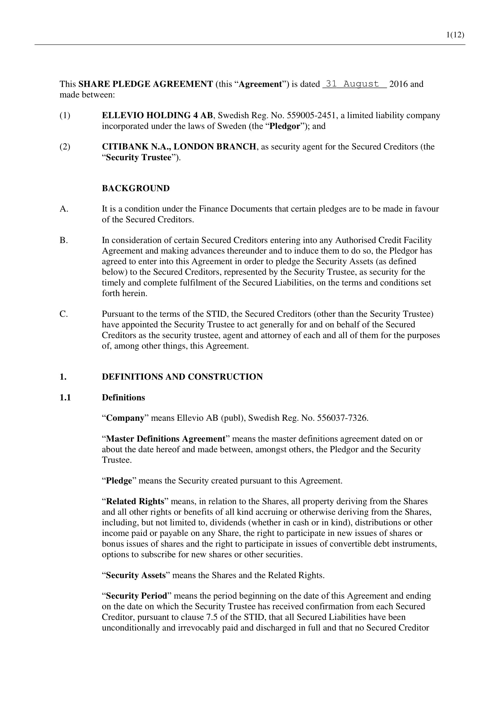 share pledge agreement contract form 03