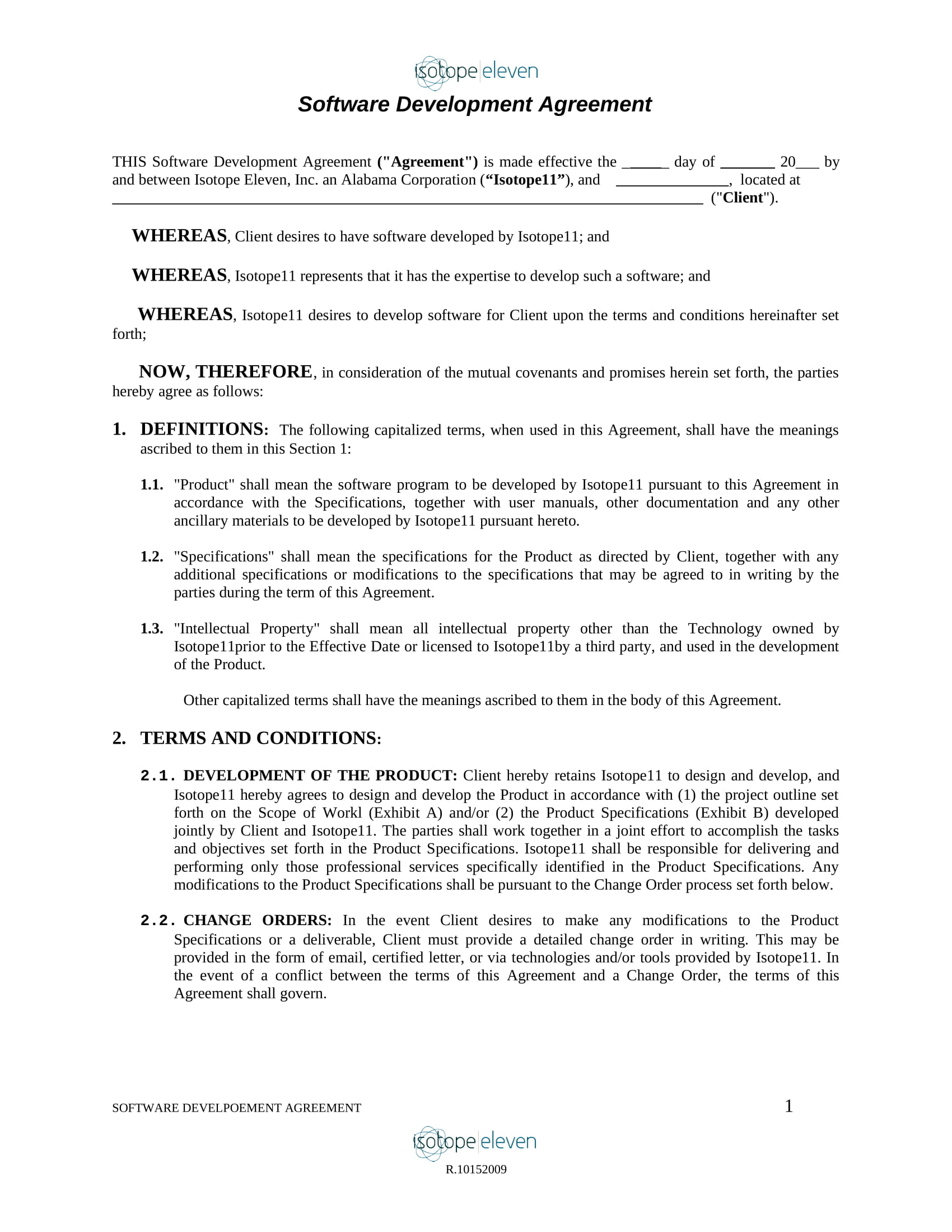 software development agreement contract form 1