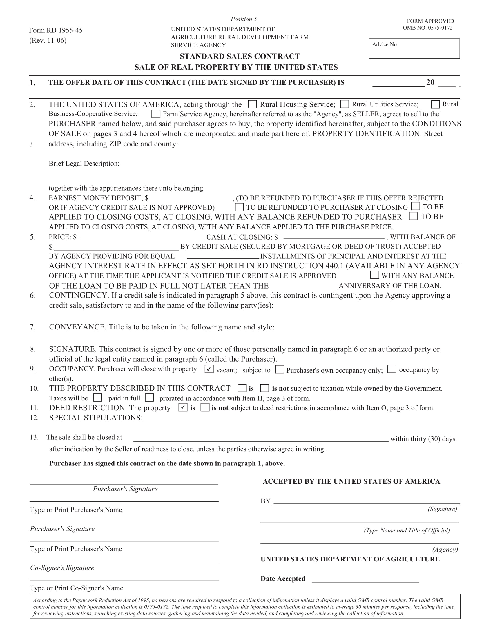 standard home real property sales contract form 1