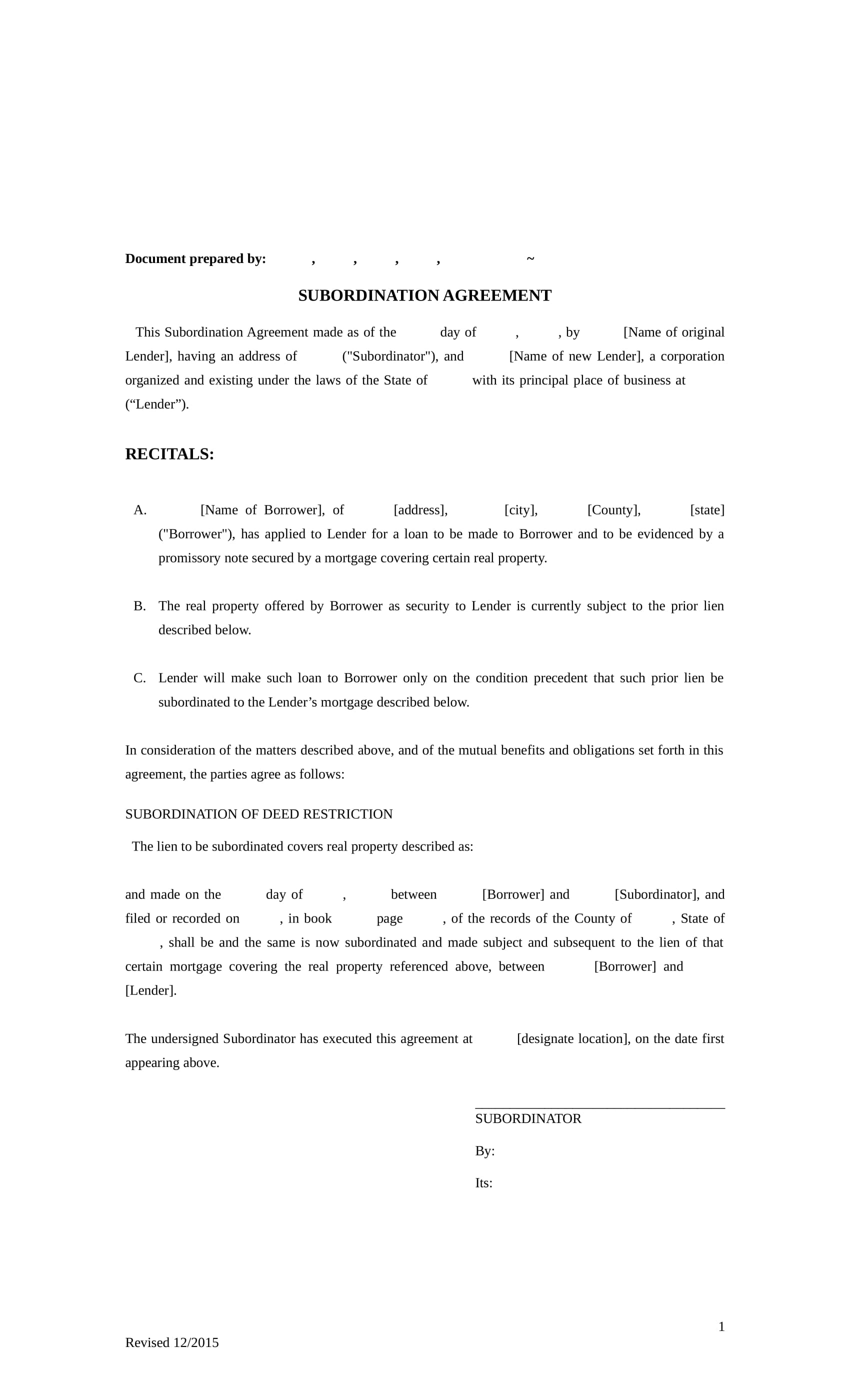FREE 5+ Subordination Agreement Contract Forms in PDF MS Word