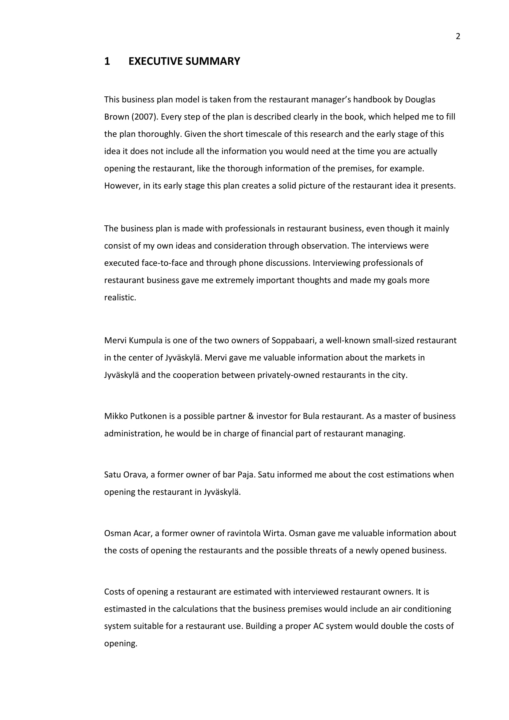 Restaurant Business Plan Sample Pdf Download PDF Template