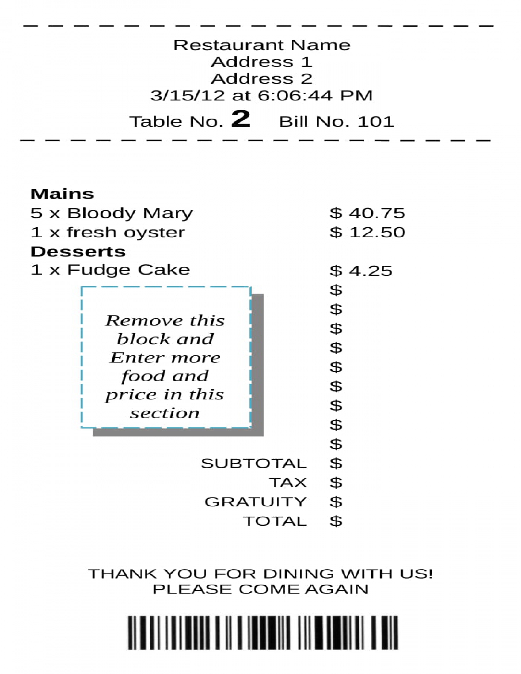 free 4 restaurant receipt forms in pdf ms word excel