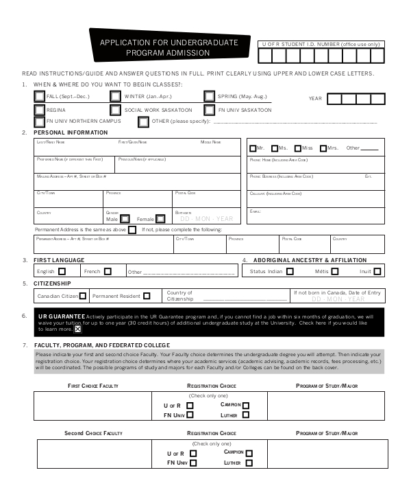 FREE 10+ Undergraduate Application Forms in PDF | MS Word