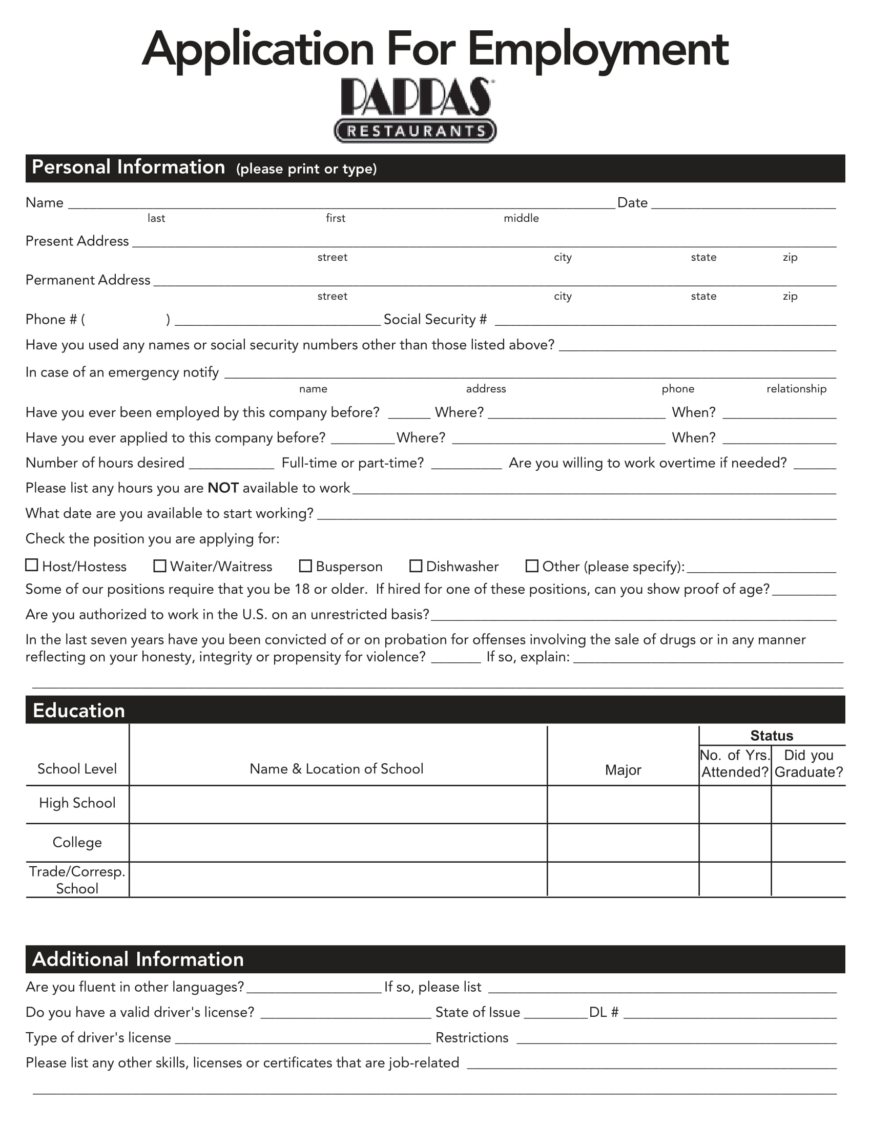 FREE 4+ Sample Restaurant Employment Forms in PDF