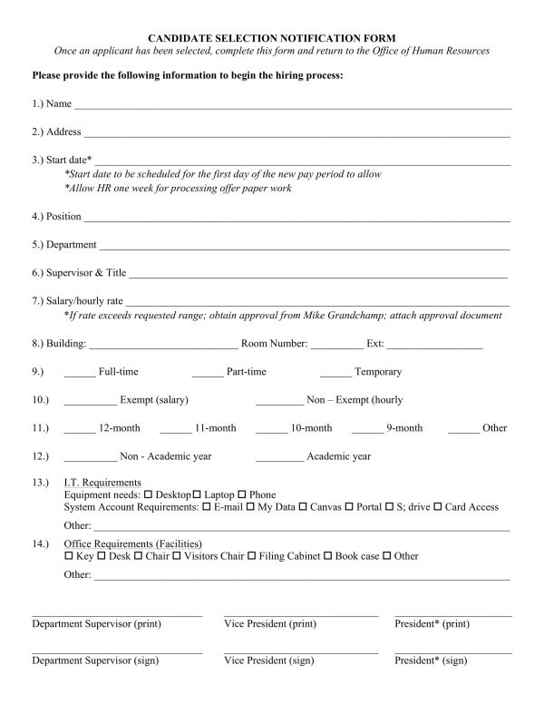 FREE 4+ Candidate Selection Forms in PDF Excel MS Word