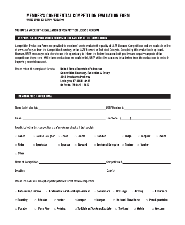 confidential competition evaluation form