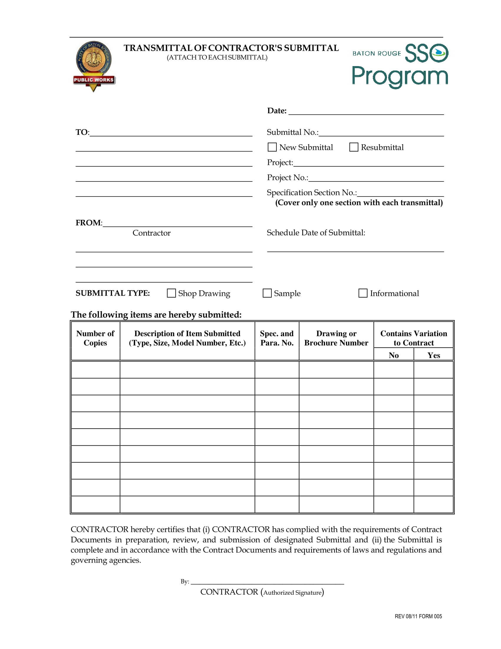 construction contractor transmittal form 1