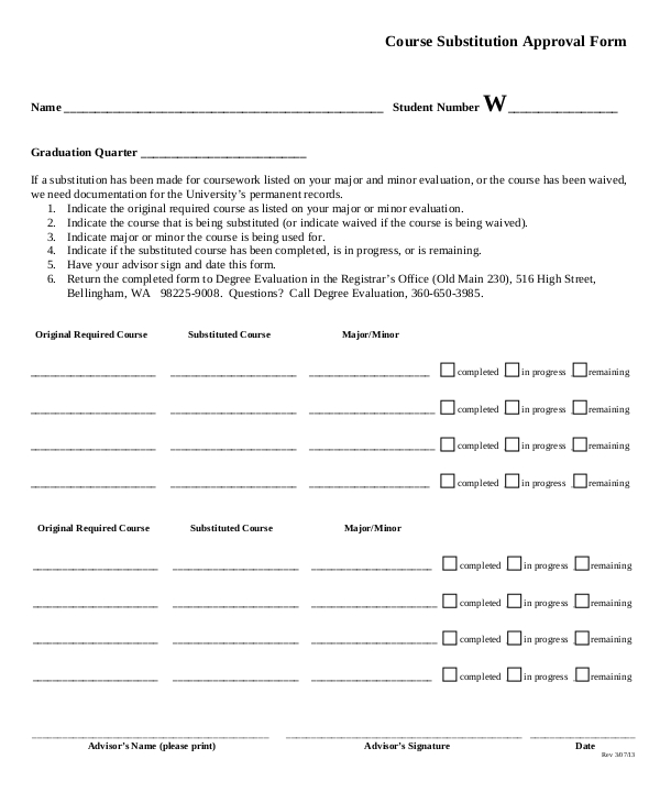 course substitution approval form