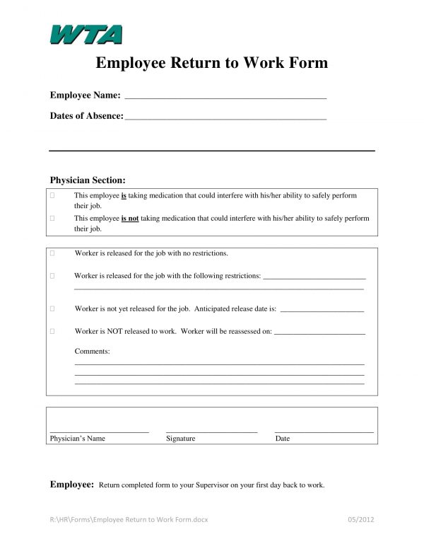 FREE 7  Return to Work Forms in PDF MS Word