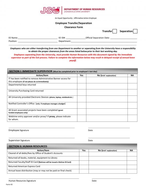 FREE 7+ Employee Separation Clearance Forms in PDF Excel