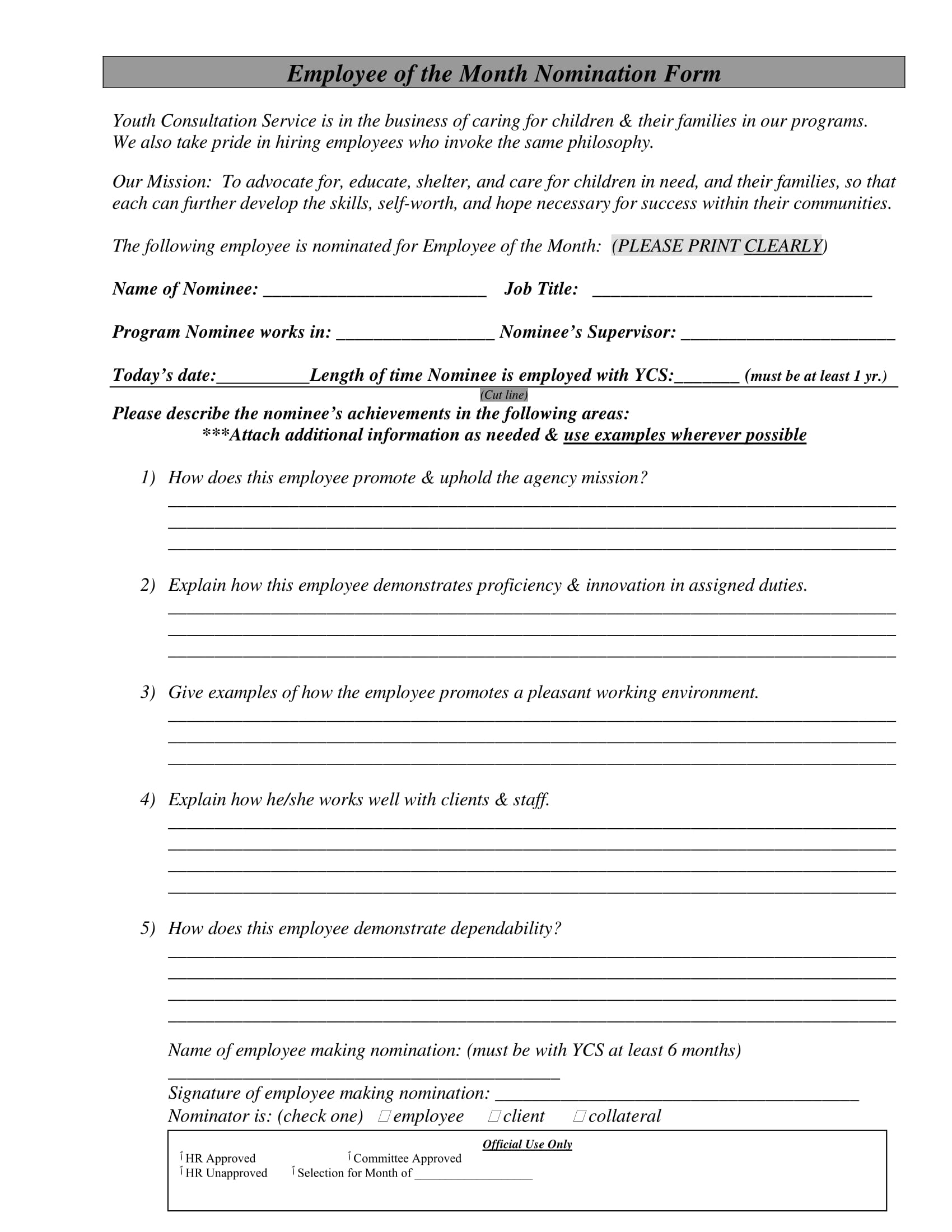 Free 3 Employee Of The Month Voting Forms In Pdf Ms Word