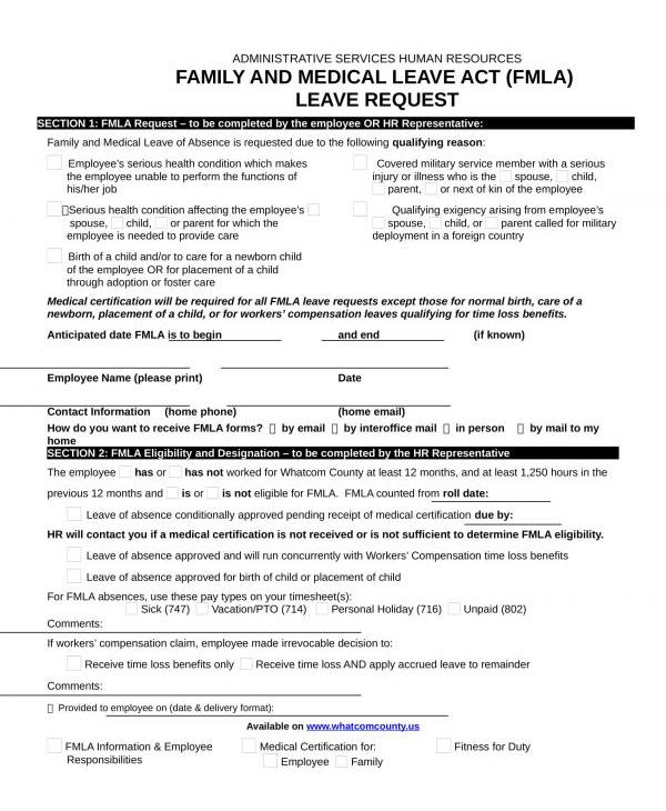 family and leave request form in doc