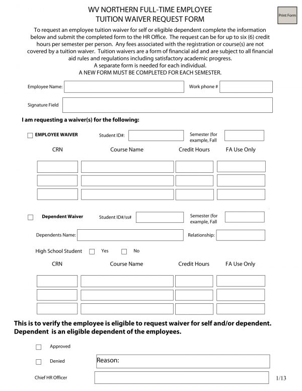 full time employee tuition waiver request form 1 e1525941942962