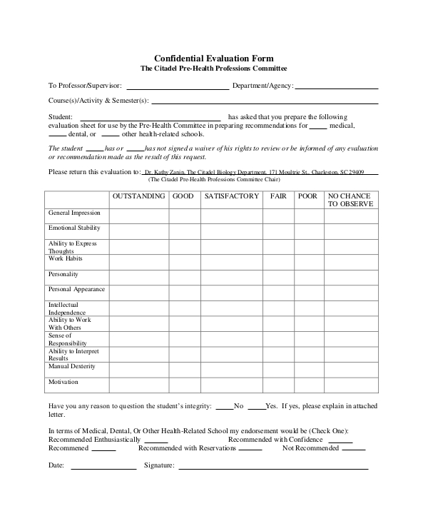 health confidential evaluation form