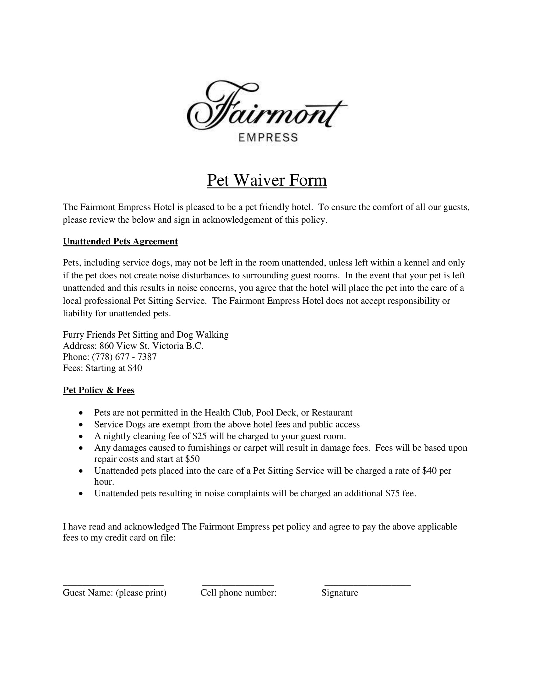 FREE 3  Restaurant Waiver Forms in PDF MS Word