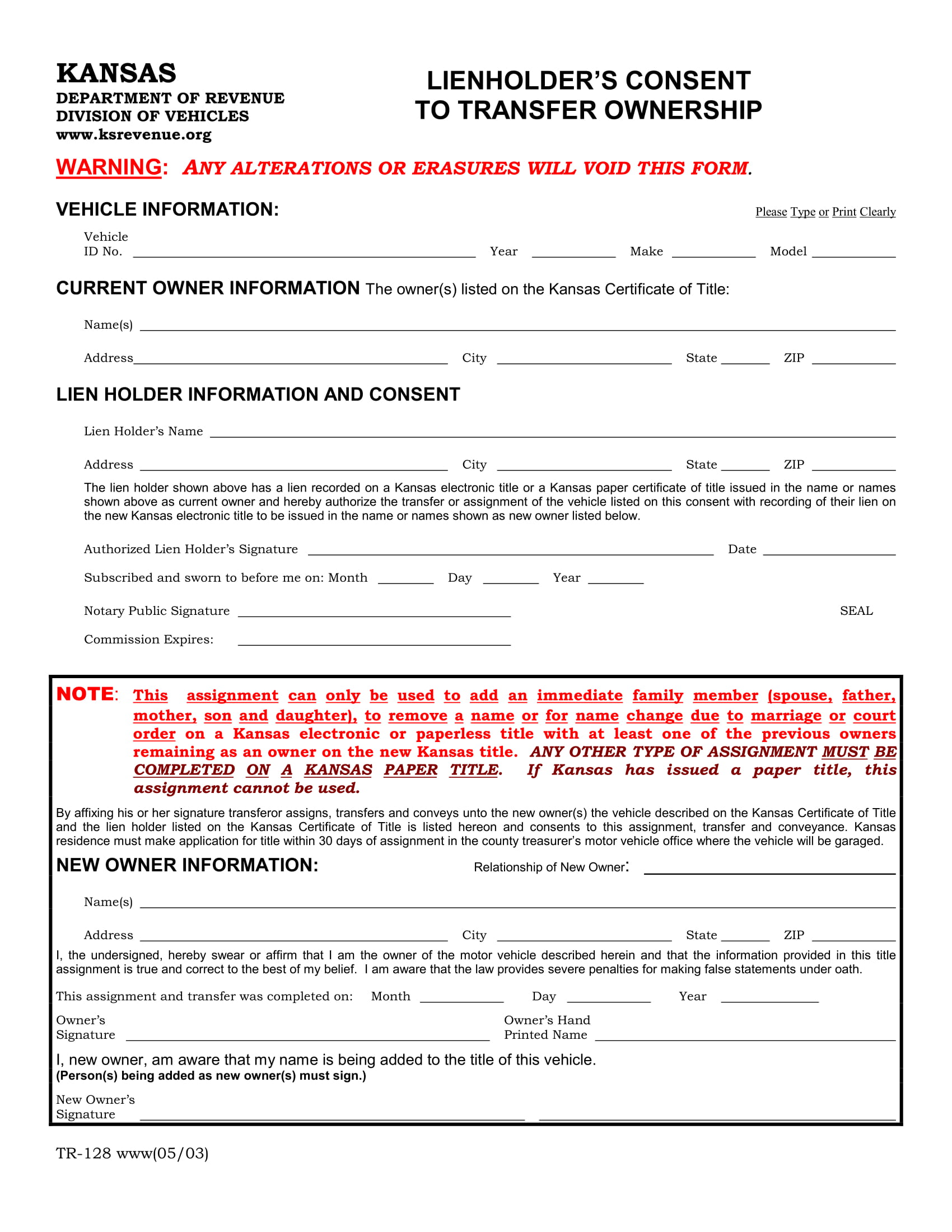 legal lienholder consent to transfer ownership form 1