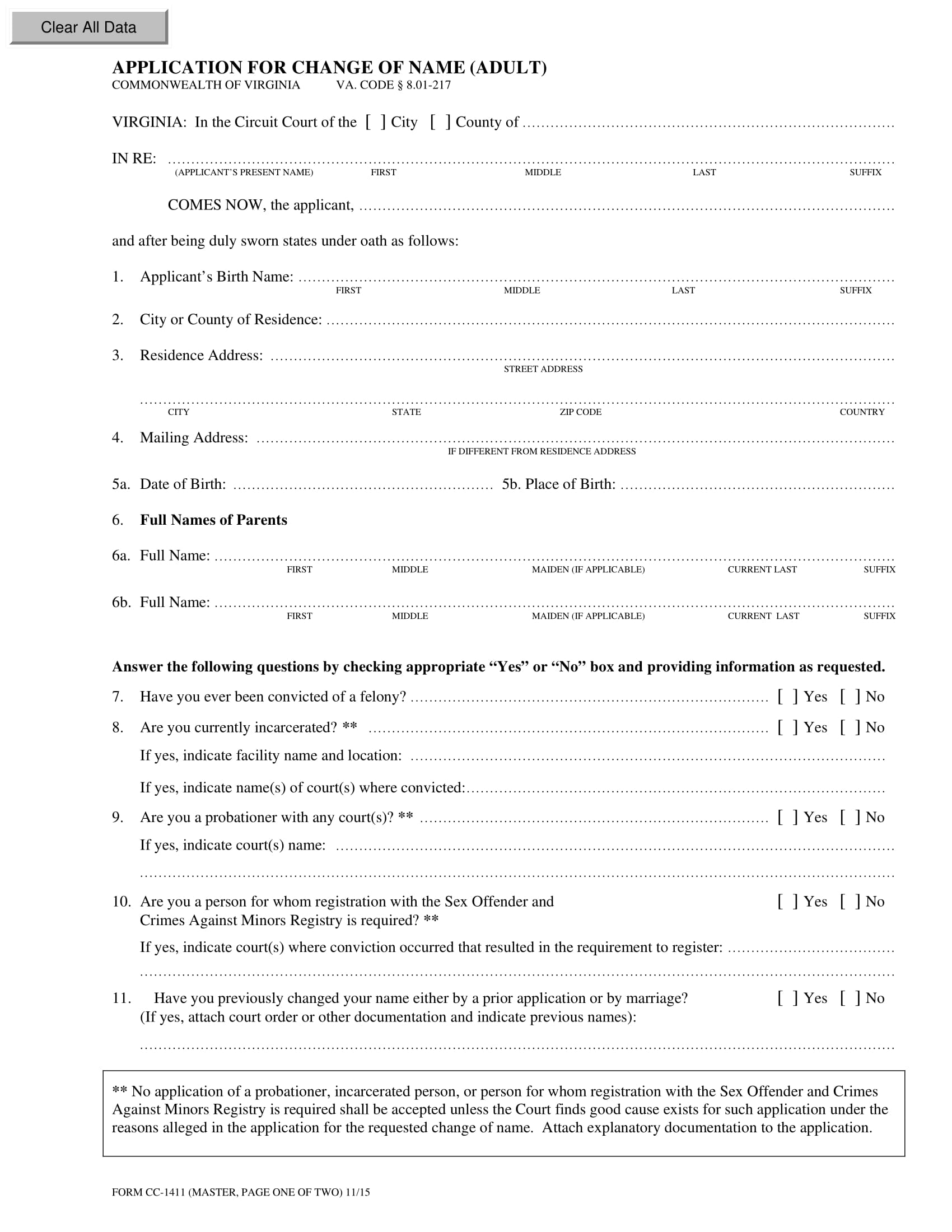 legal name change application form 1