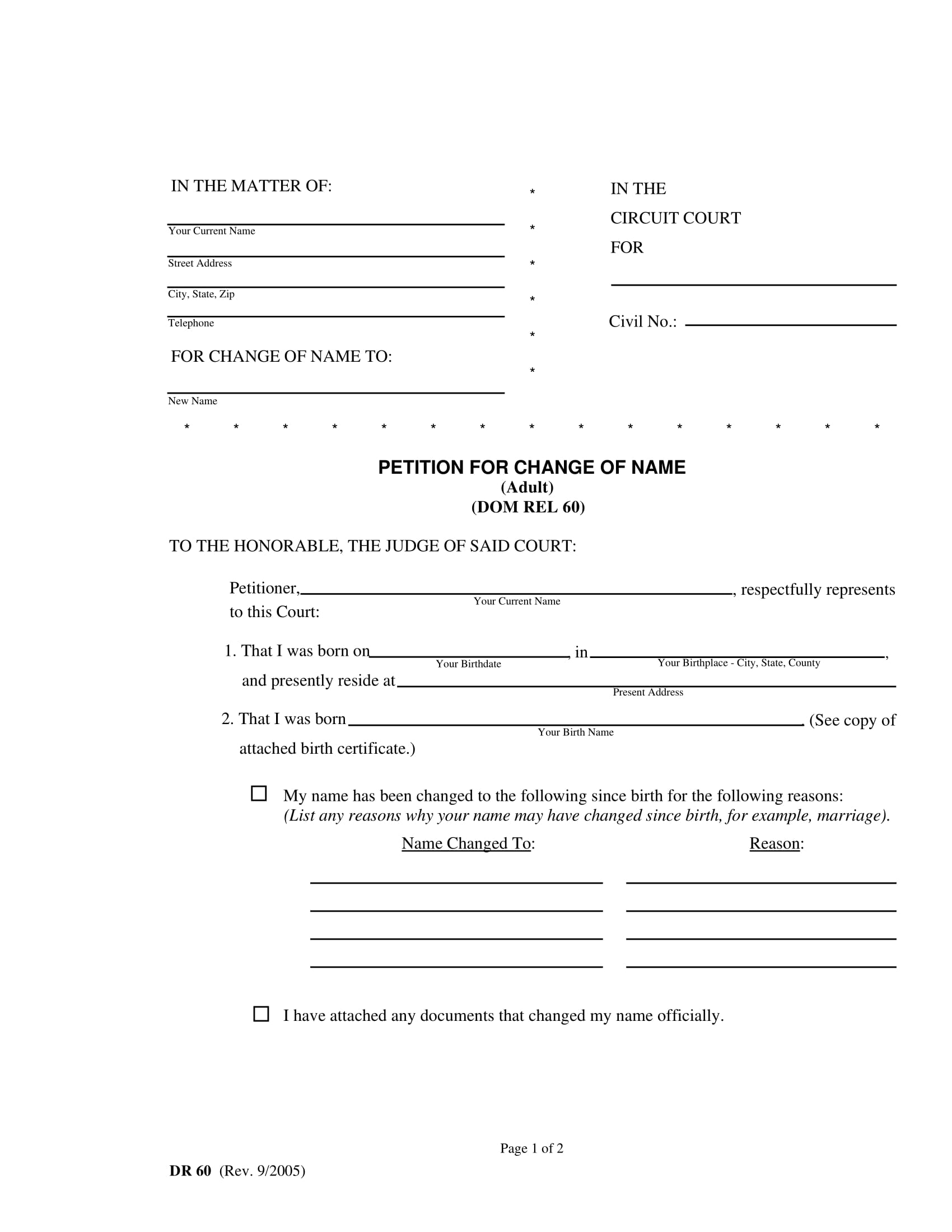 legal name change petition form 1