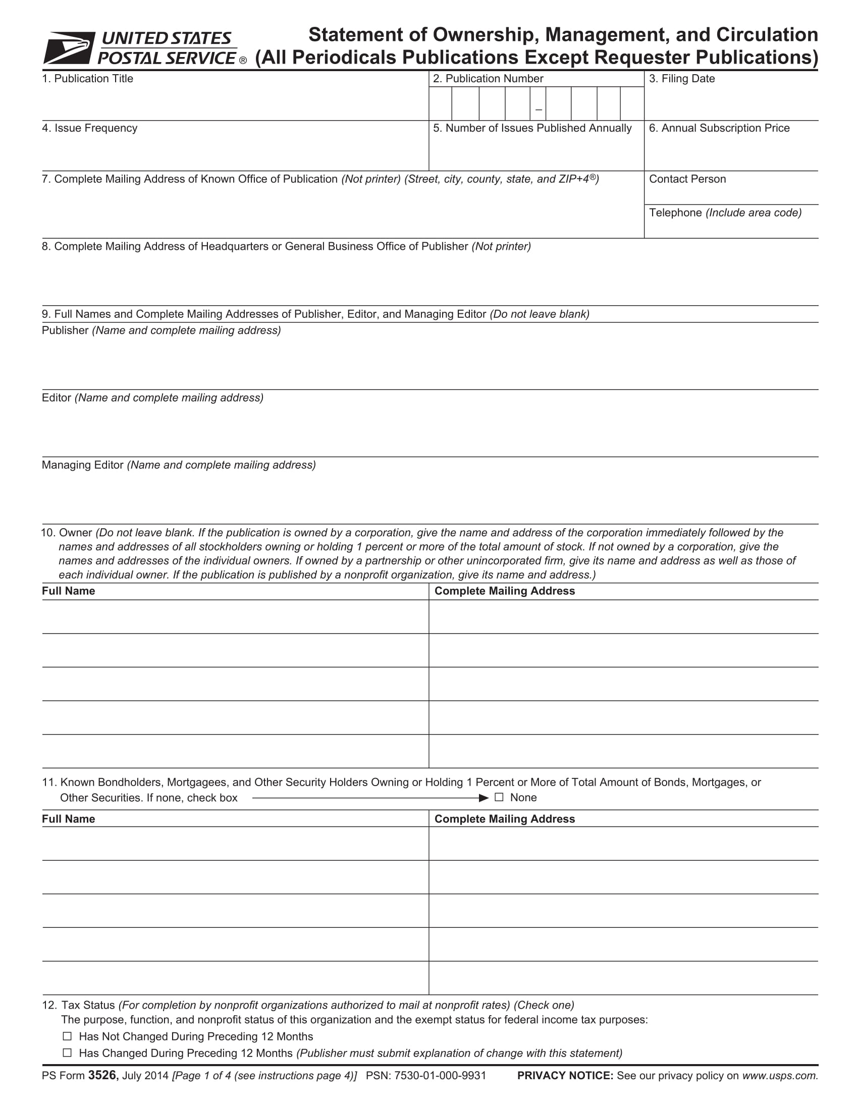 legal statement of ownership form 1