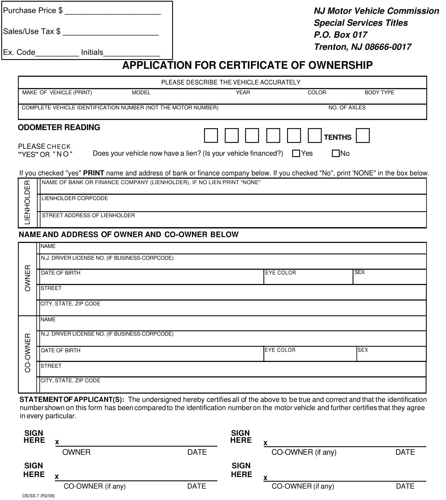 legal vehicle ownership certificate application form 1