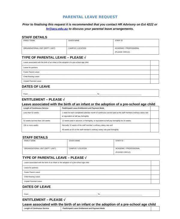 parental leave request form