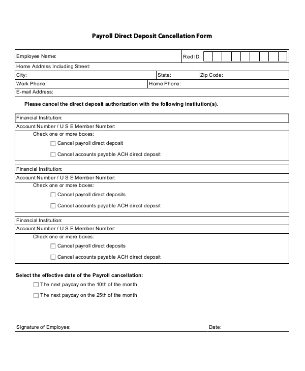 payroll direct deposit revocation form