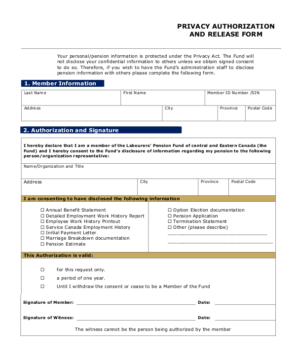privacy authorization release form