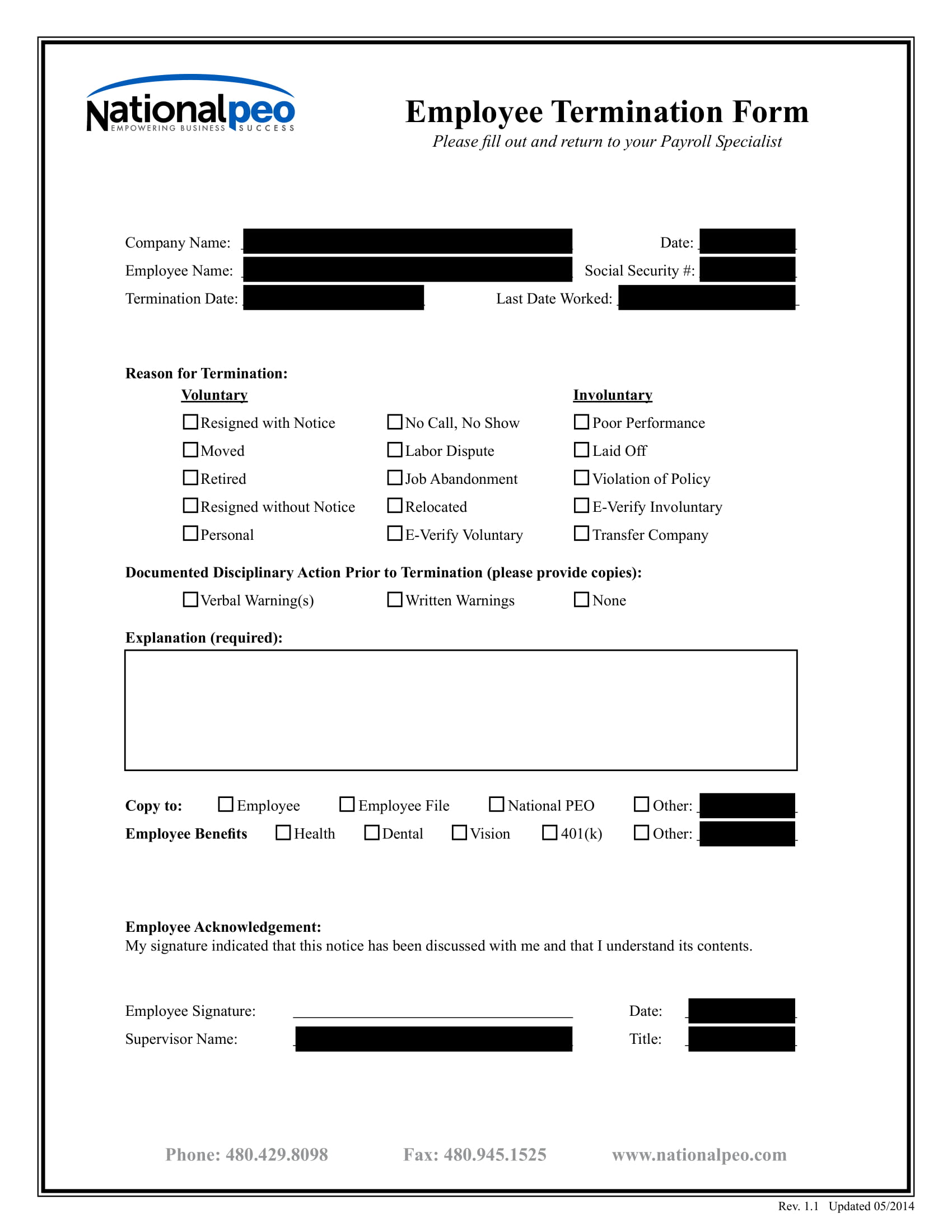 restaurant employee termination form 1