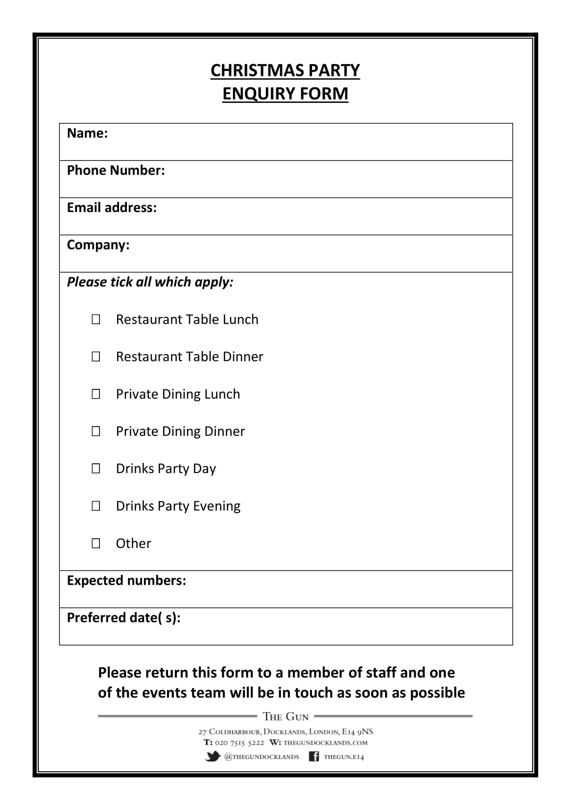 restaurant party enquiry form 1