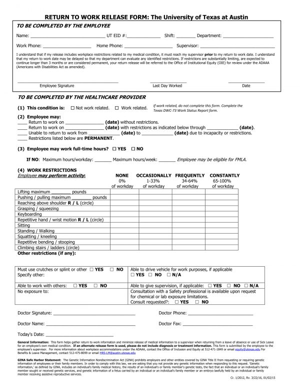 FREE 7 Return To Work Forms In PDF MS Word