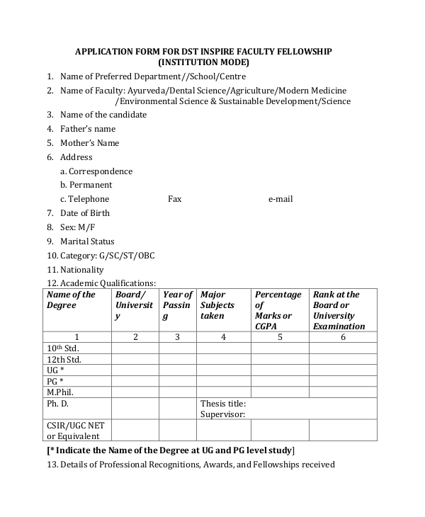 sample faculty application form