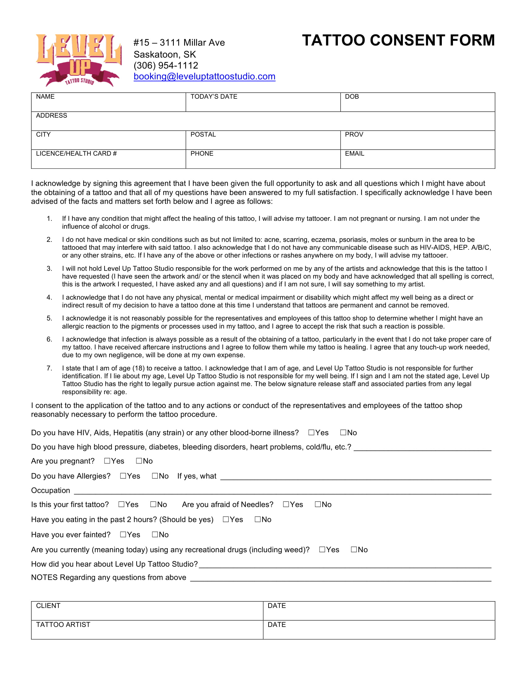 FREE 11 Sample Tattoo Consent Forms in PDF  Word
