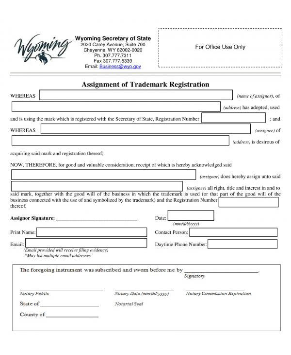 trademark registration assignment form