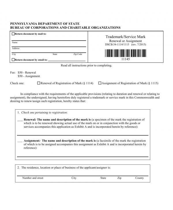 trademark renewal assignment form