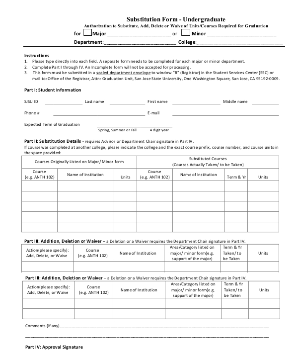 Free 11 Substitution Forms In Pdf Ms Word 9714