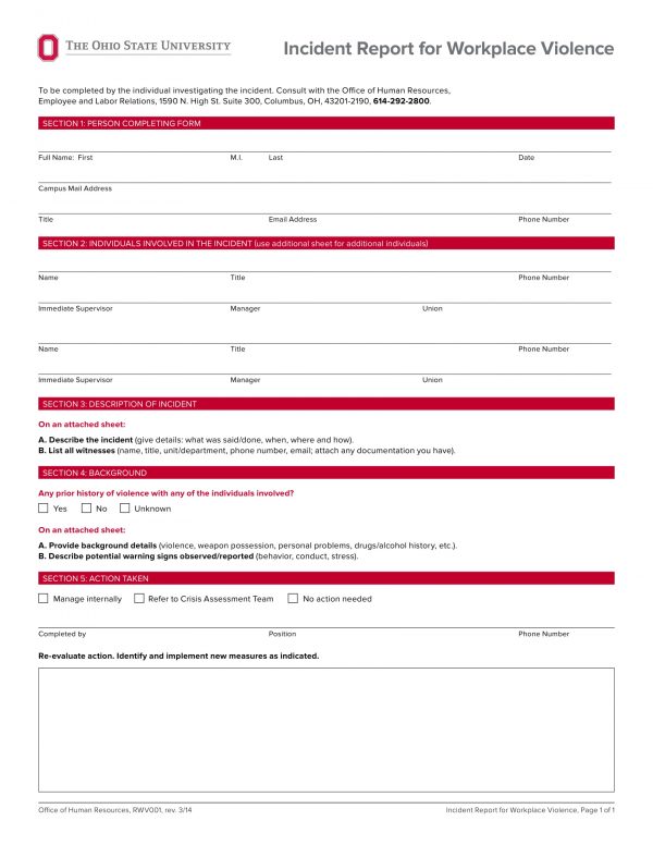 Free 7 Violent Incident Report Forms In Pdf Ms Word 8945