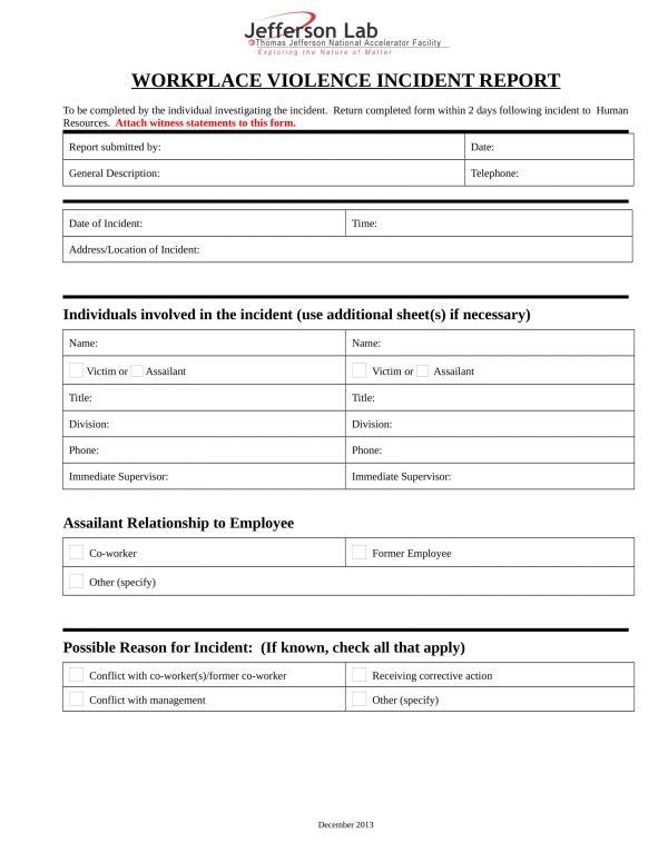 Free 7 Violent Incident Report Forms In Pdf Ms Word 0157