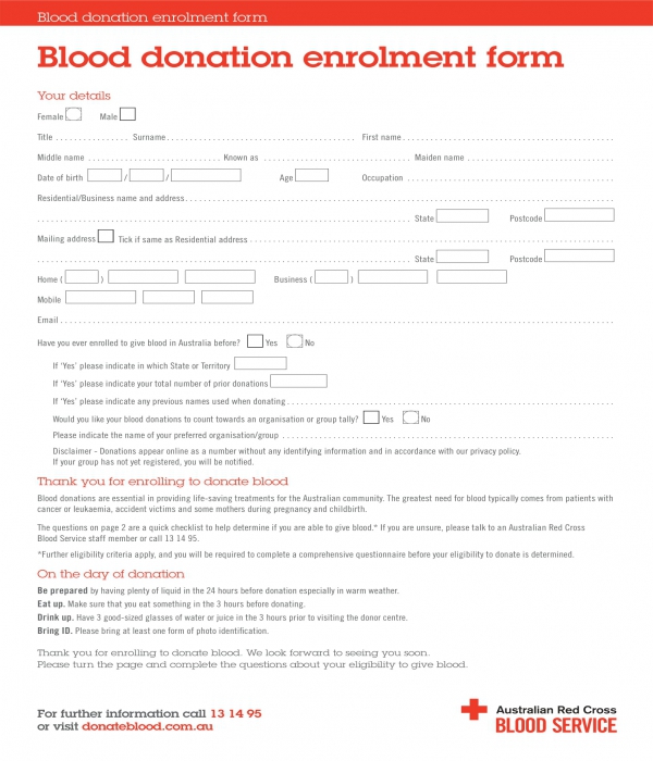 blood donation enrollment form